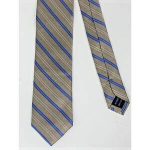 SAKS FIFTH AVE Red Silk Neck Tie Gold Blue Stripes Classic Designer Office